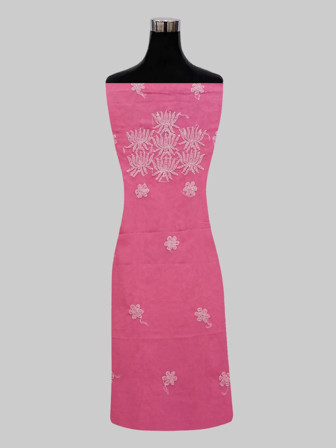 Ada Hand Embroidered Pink Georgette Lucknowi Chikankari Unstitched Suit Piece With Mukaish 01A388201