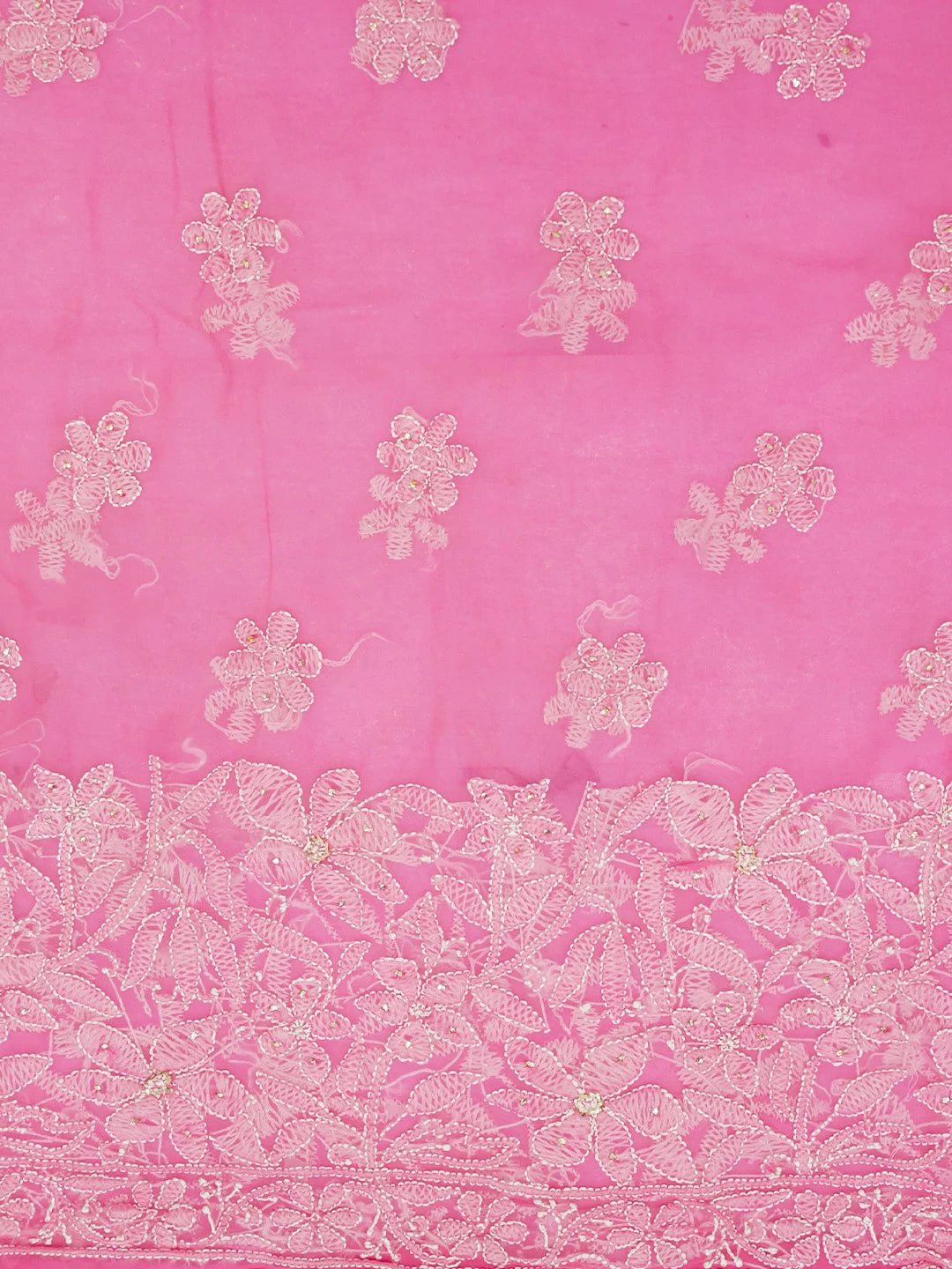 Ada Hand Embroidered Pink Georgette Lucknowi Chikankari Unstitched Suit Piece With Mukaish 01A388201