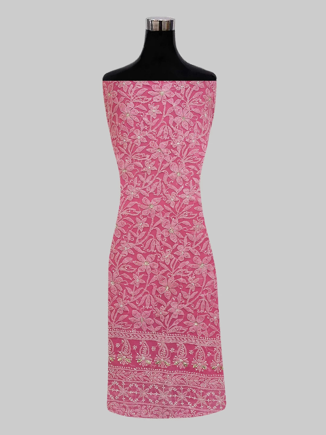 Ada Hand Embroidered Pink Georgette Lucknowi Chikankari Unstitched Suit Piece With Mukaish 01A388201