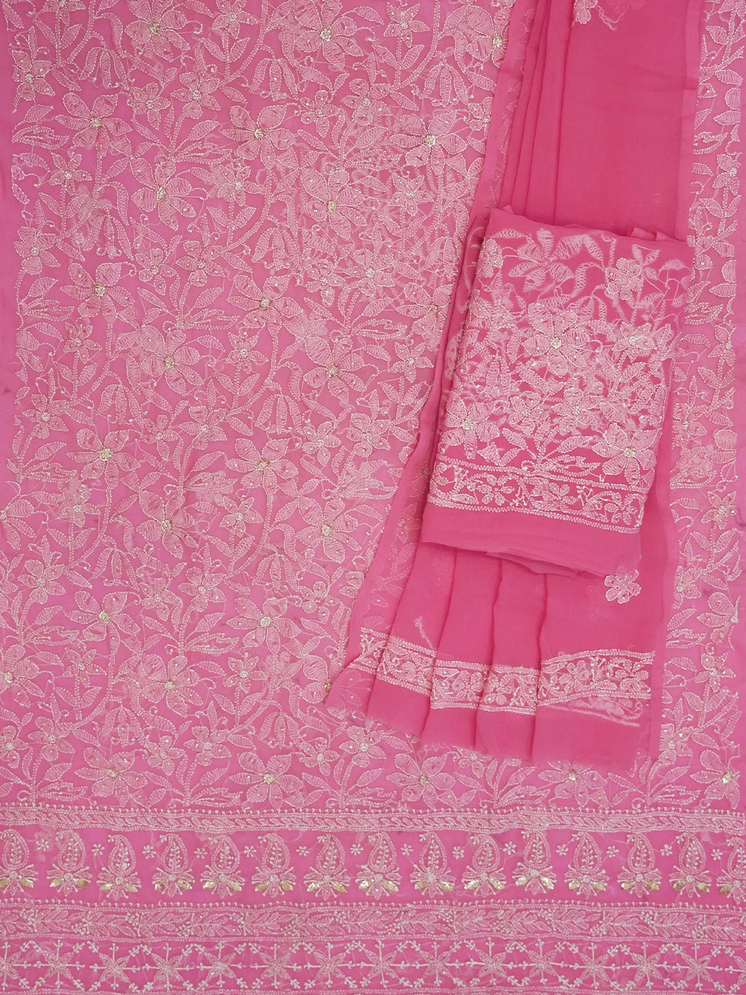 Ada Hand Embroidered Pink Georgette Lucknowi Chikankari Unstitched Suit Piece With Mukaish 01A388201