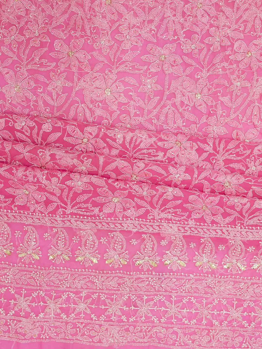 Ada Hand Embroidered Pink Georgette Lucknowi Chikankari Unstitched Suit Piece With Mukaish 01A388201