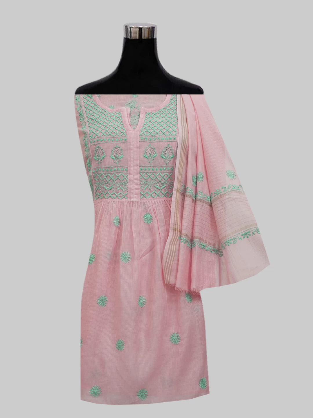 Ada Hand Embroidered Pink Chanderi Lucknowi Chikankari Semi-Stitched Suit Piece 01A470434