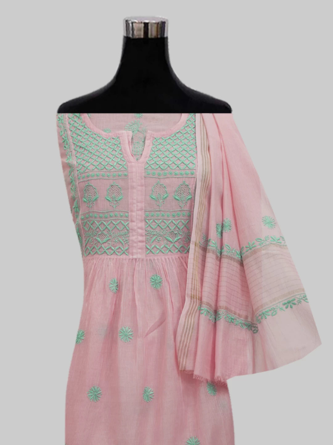 Ada Hand Embroidered Pink Chanderi Lucknowi Chikankari Semi-Stitched Suit Piece 01A470434