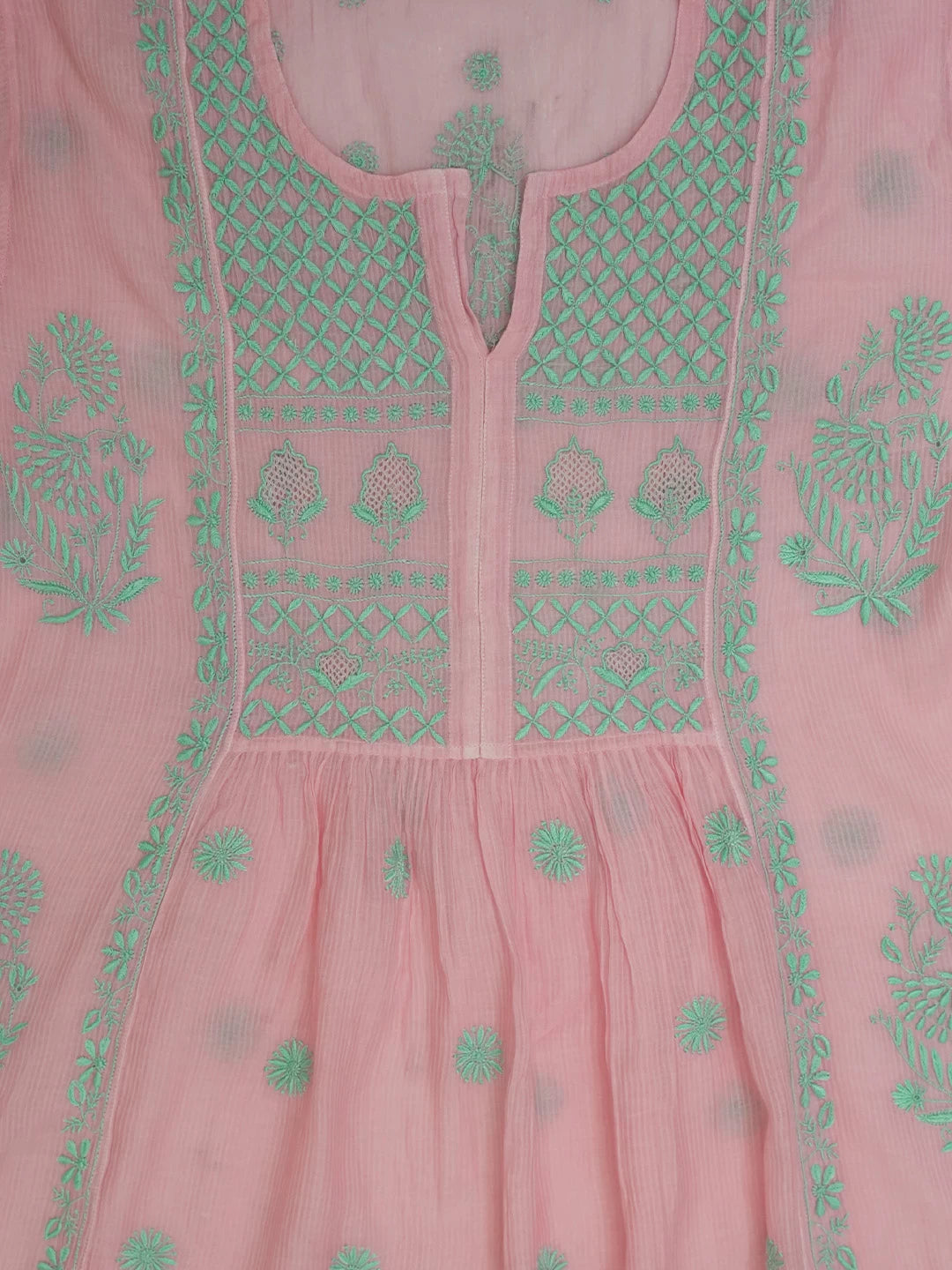 Ada Hand Embroidered Pink Chanderi Lucknowi Chikankari Semi-Stitched Suit Piece 01A470434