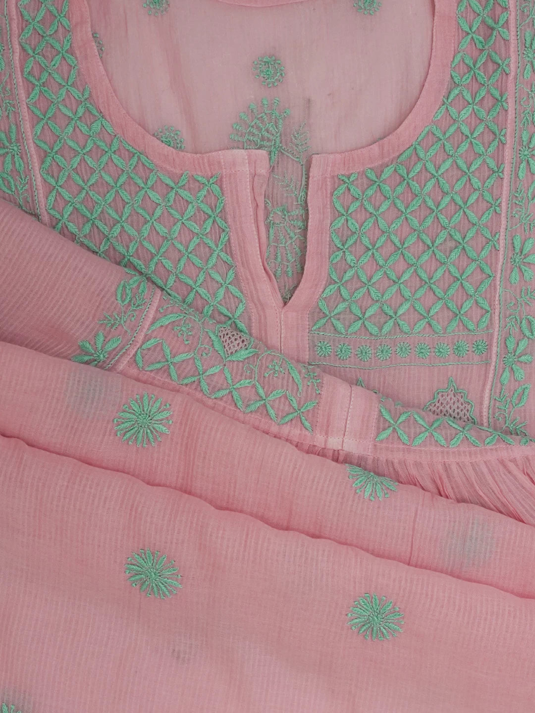 Ada Hand Embroidered Pink Chanderi Lucknowi Chikankari Semi-Stitched Suit Piece 01A470434