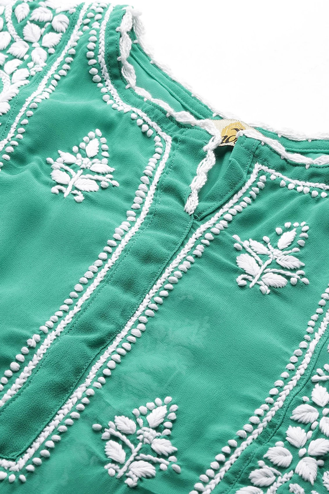 Ada Hand Embroidered Bottle Green Georgette Lucknowi Chikankari Flared Kurti With Slip A911264