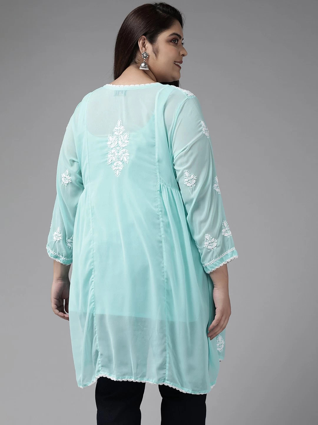 Ada Hand Embroidered Blue Georgette Lucknowi Chikankari Flared Kurti With Slip A911257