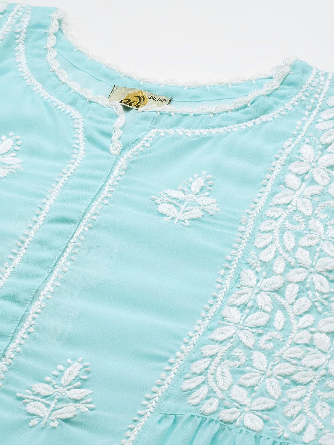 Ada Hand Embroidered Blue Georgette Lucknowi Chikankari Flared Kurti With Slip A911257