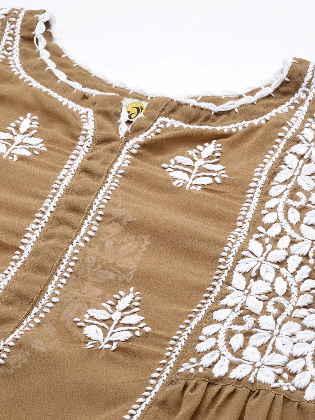 Ada Hand Embroidered Beige Georgette Lucknowi Chikankari Flared Kurti With Slip A911252