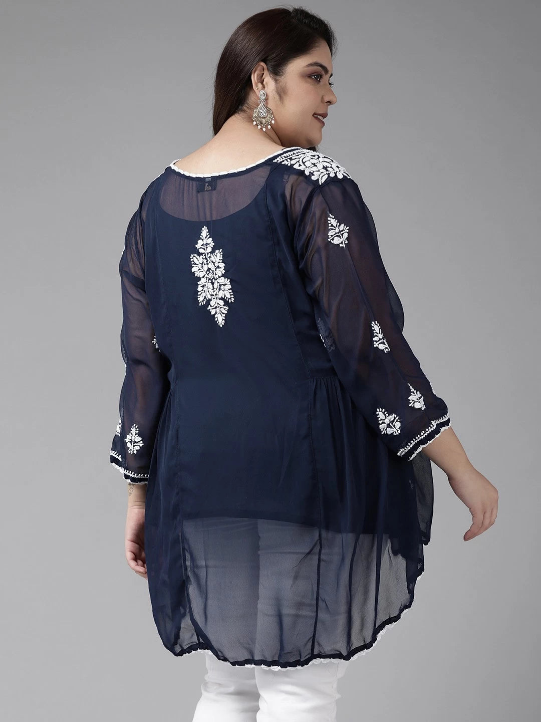 Ada Hand Embroidered Navy Blue Georgette Lucknowi Chikankari Flared Kurti With Slip A911258