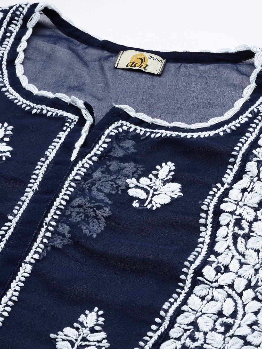 Ada Hand Embroidered Navy Blue Georgette Lucknowi Chikankari Flared Kurti With Slip A911258
