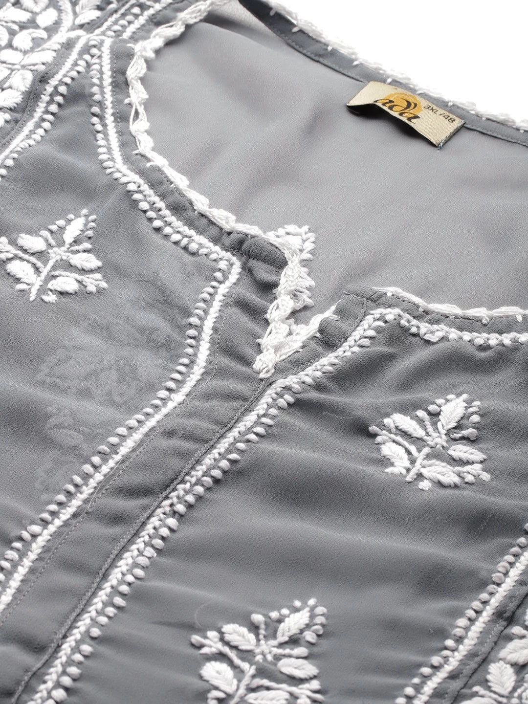Ada Hand Embroidered Dark Grey Georgette Lucknowi Chikankari Flared Kurti With Slip A911255