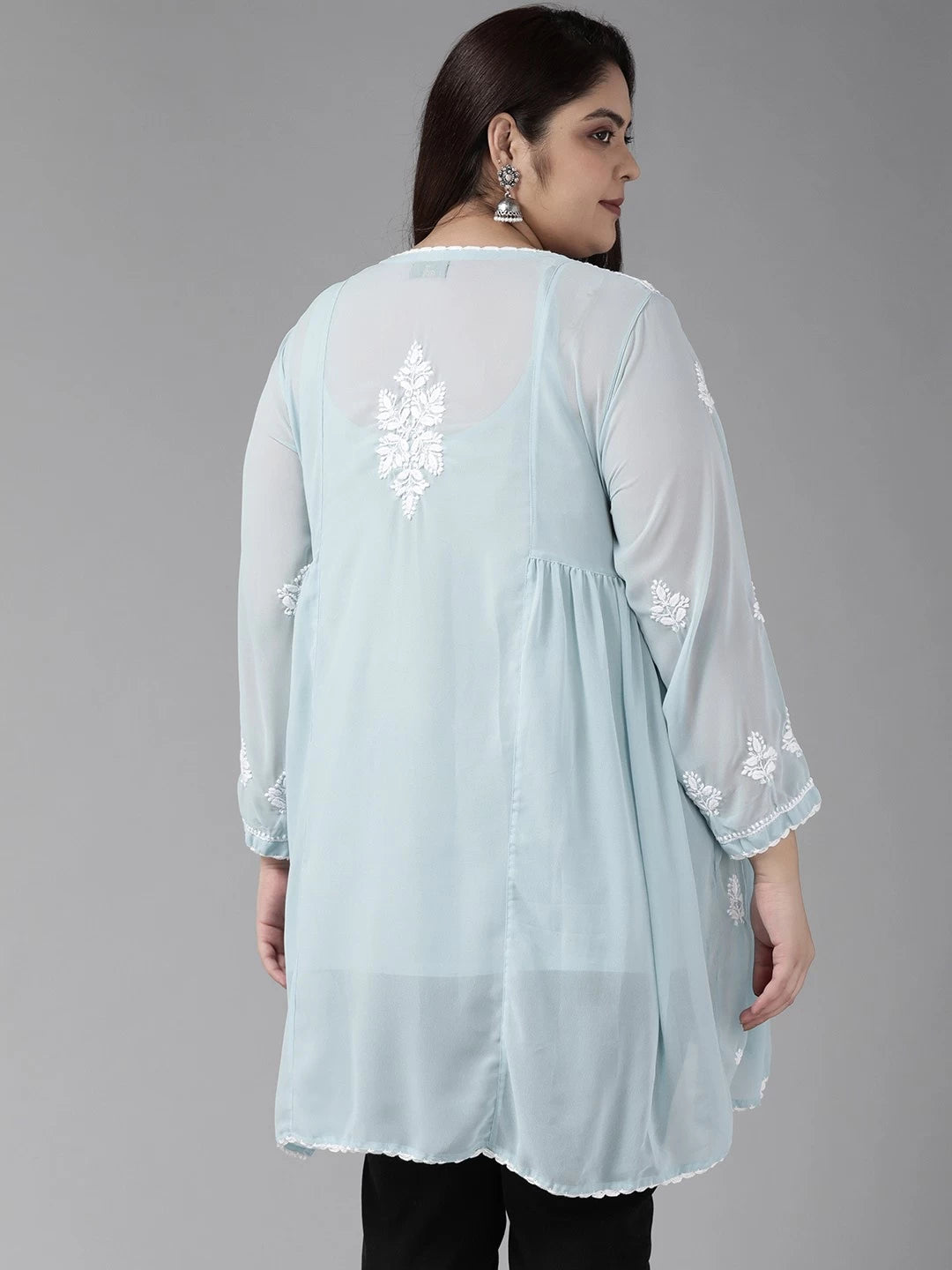 Ada Hand Embroidered Light Blue Georgette Lucknowi Chikankari Flared Kurti With Slip A911254