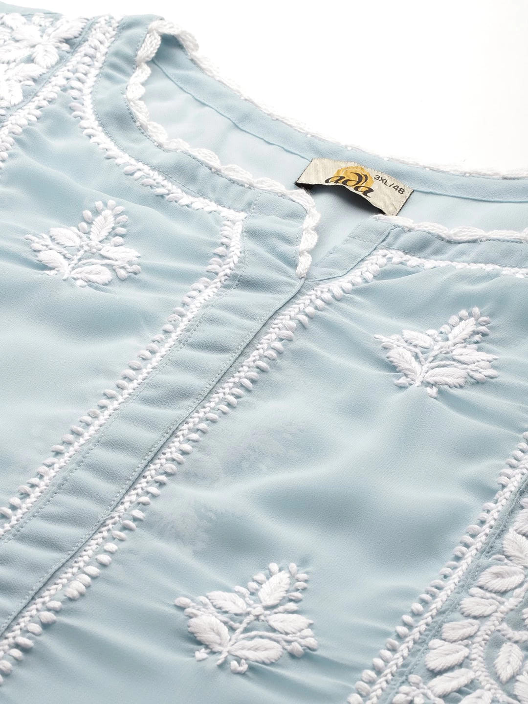 Ada Hand Embroidered Light Blue Georgette Lucknowi Chikankari Flared Kurti With Slip A911254