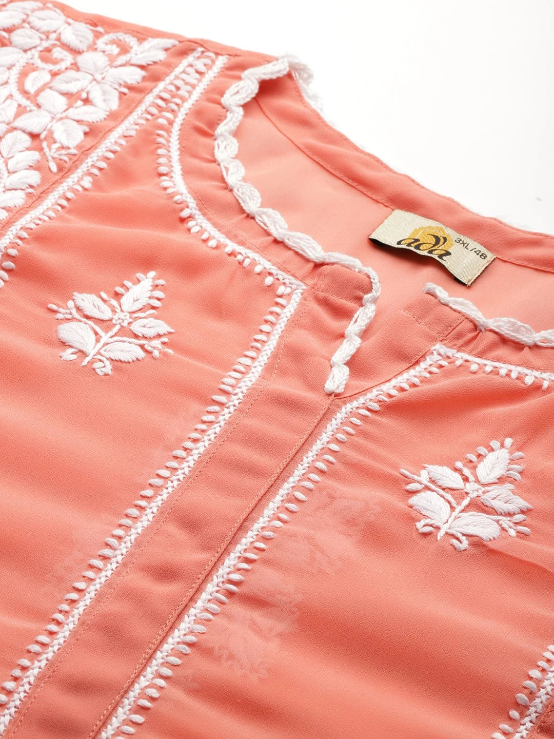 Ada Hand Embroidered Peach Georgette Lucknowi Chikankari Short Kurti With Slip A911259