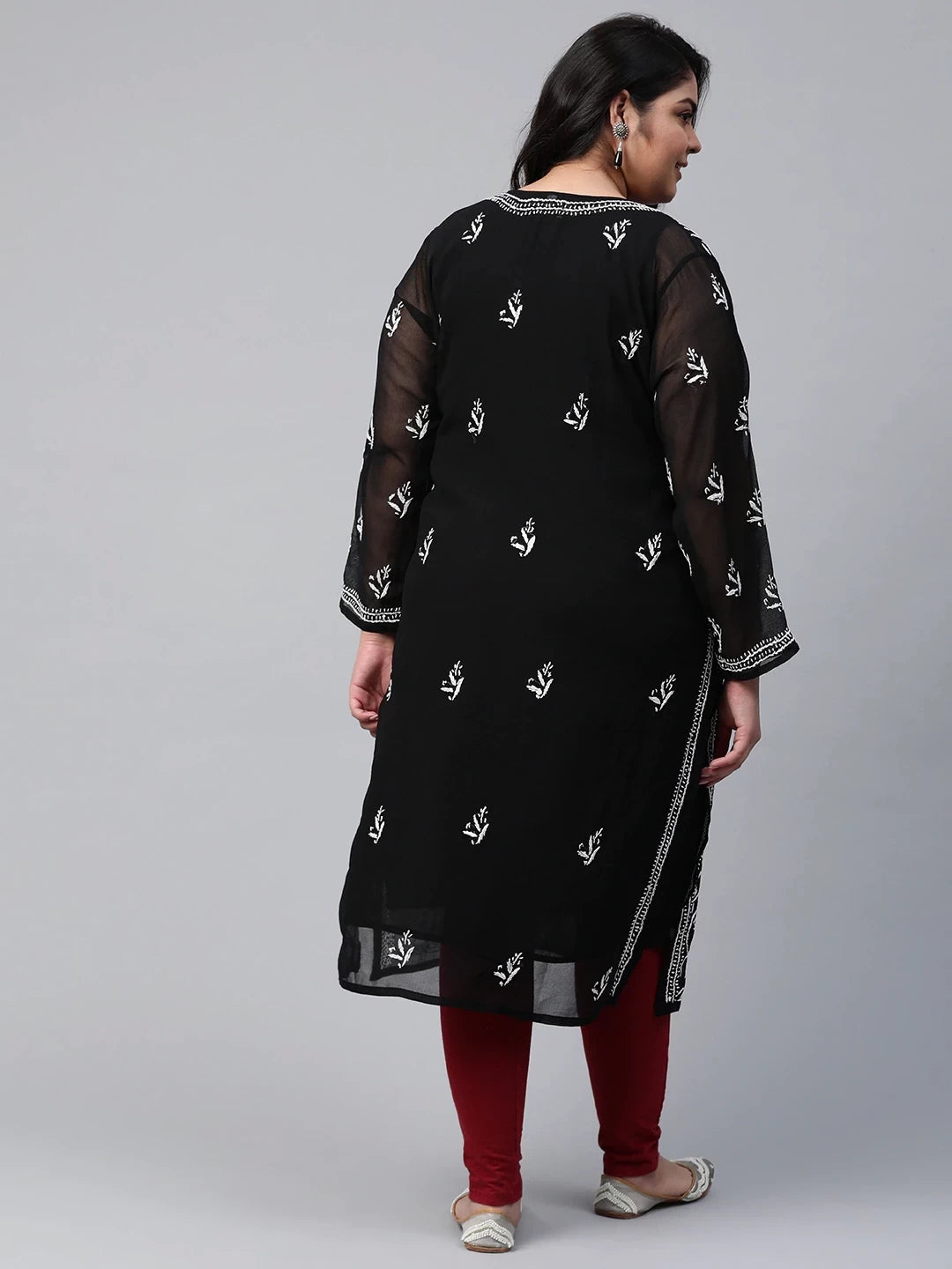 Ada Hand Embroidered Black Georgette Lucknowi Chikankari Straight Kurta with Slip A131880