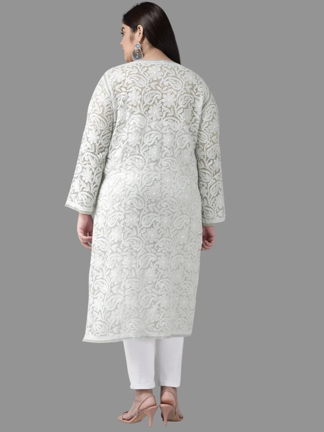 Ada Hand Embroidered Grey Georgette Lucknowi Chikankari Straight Kurta A105268
