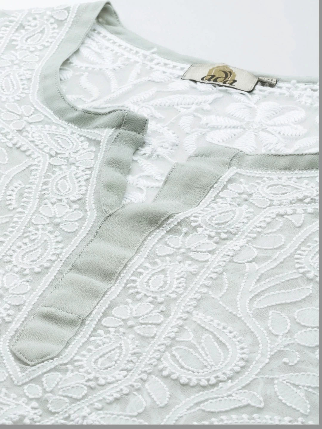 Ada Hand Embroidered Grey Georgette Lucknowi Chikankari Straight Kurta A105268
