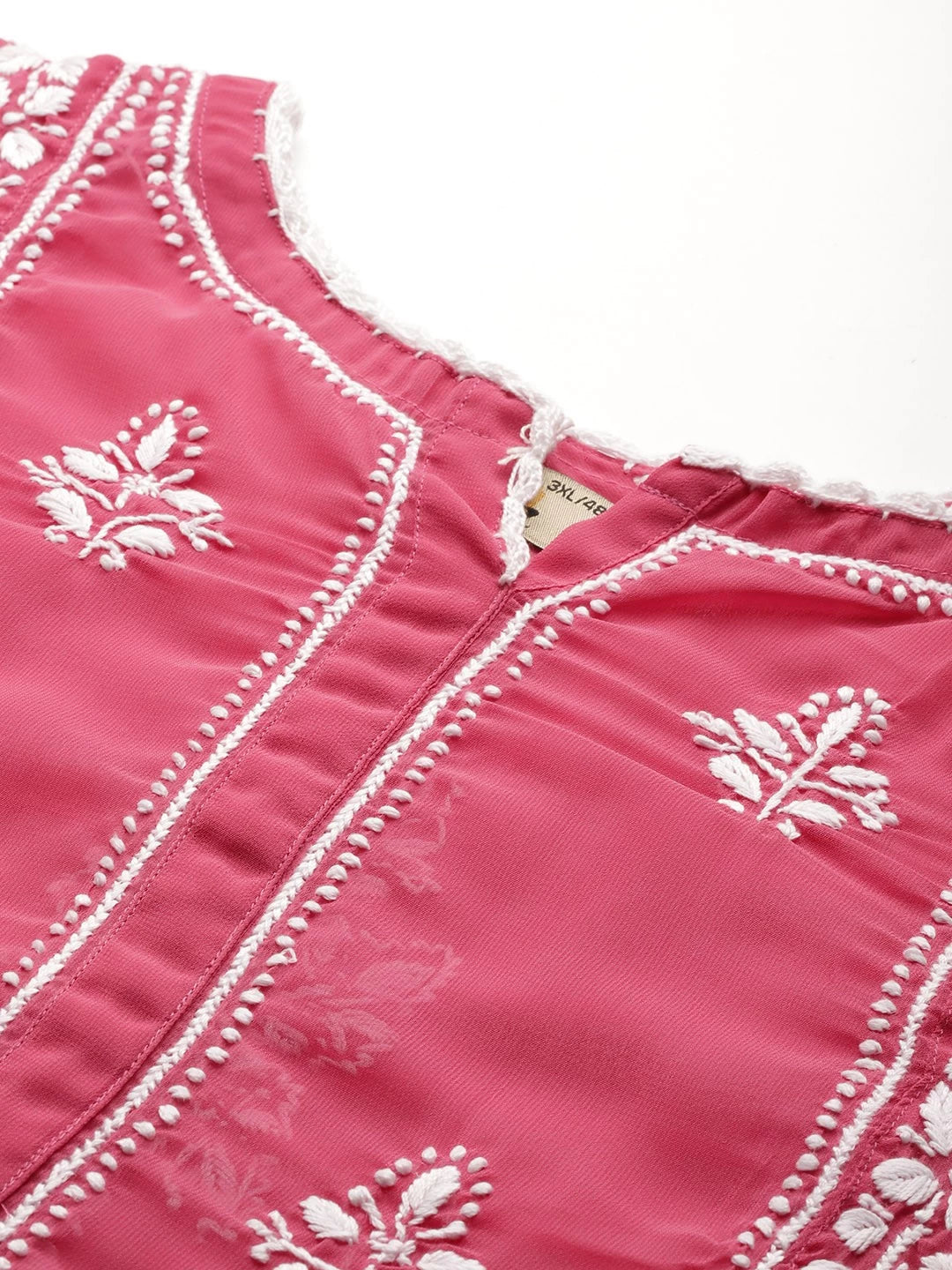 Ada Hand Embroidered Onion Pink Georgette Lucknowi Chikankari Flared Kurti With Slip A911147