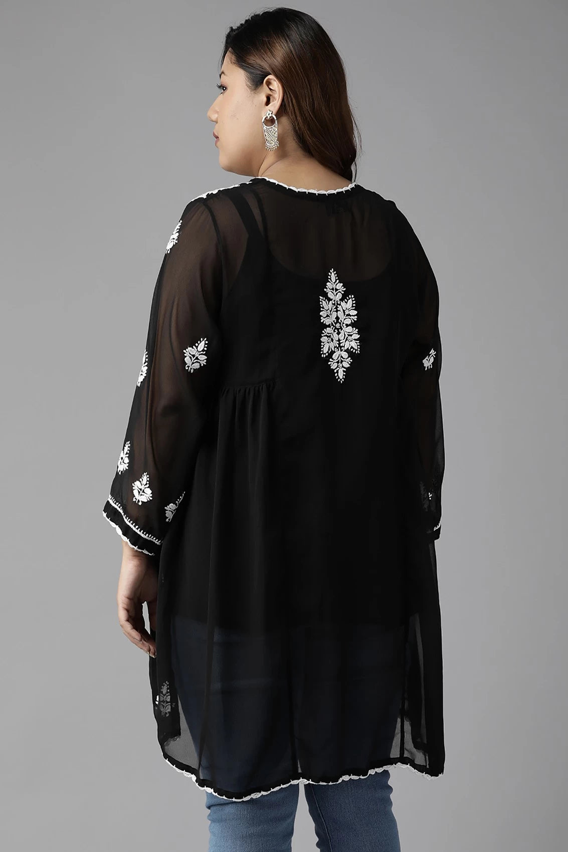Ada Hand Embroidered Black Georgette Lucknowi Chikankari Flared Kurti With Slip A911151