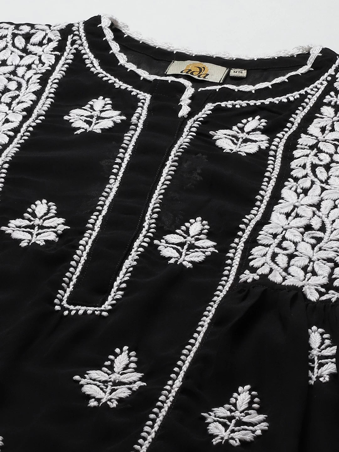 Ada Hand Embroidered Black Georgette Lucknowi Chikankari Flared Kurti With Slip A911151