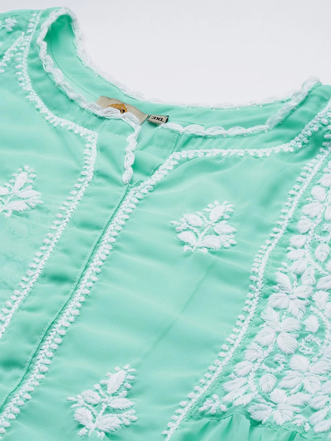 Ada Hand Embroidered Sea Green Georgette Lucknowi Chikankari Flared Kurti With Slip A911146