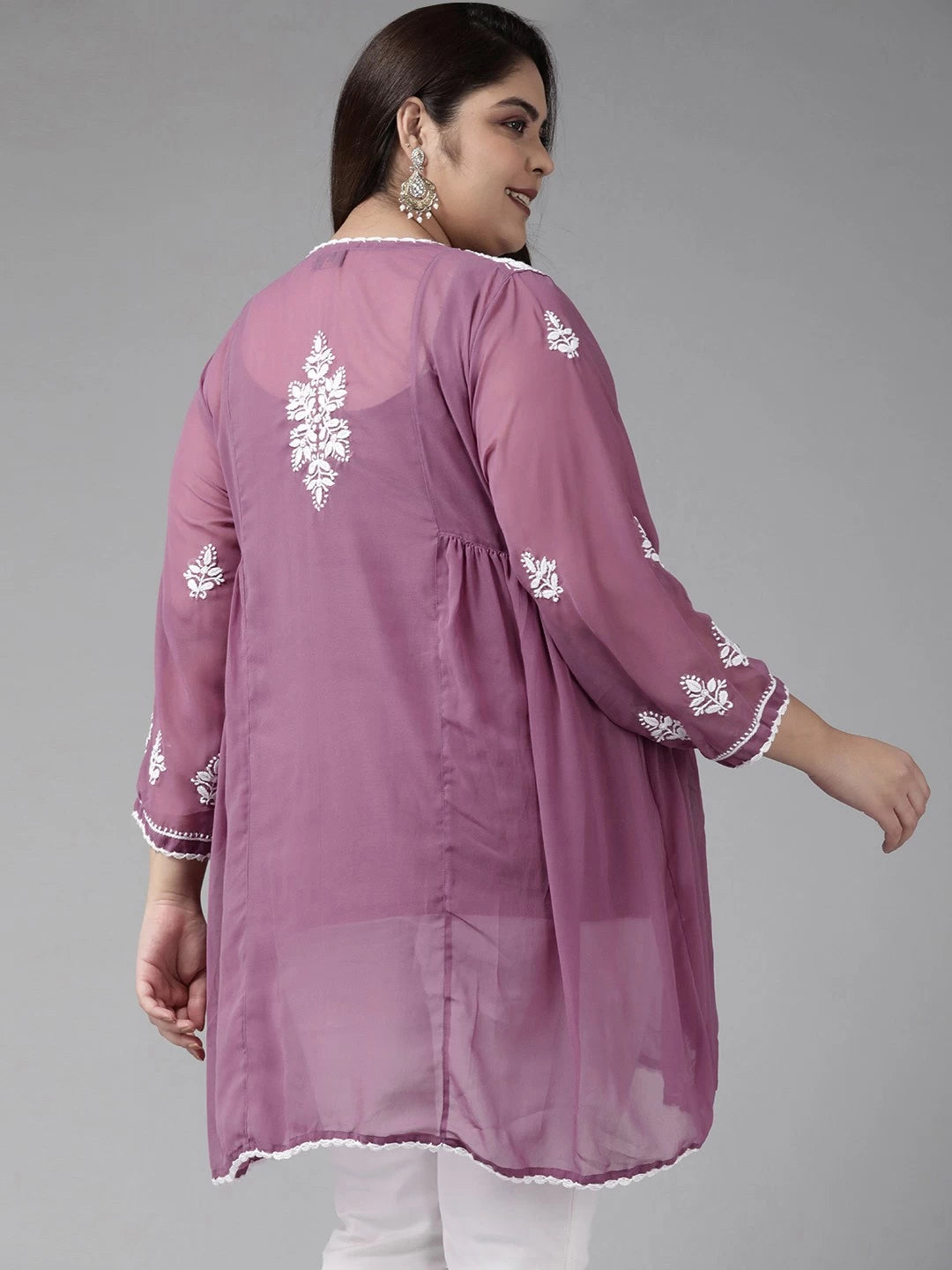 Ada Hand Embroidered Mauve Georgette Lucknowi Chikankari Flared Kurti With slip A911150