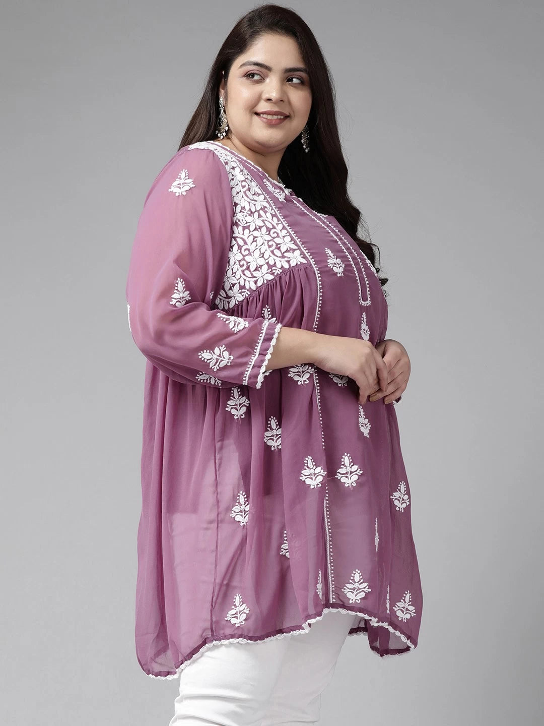 Ada Hand Embroidered Mauve Georgette Lucknowi Chikankari Flared Kurti With slip A911150