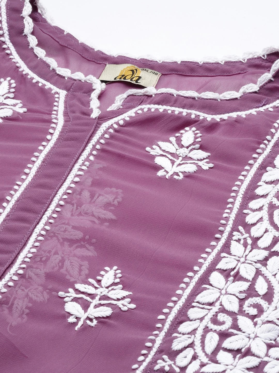 Ada Hand Embroidered Mauve Georgette Lucknowi Chikankari Flared Kurti With slip A911150