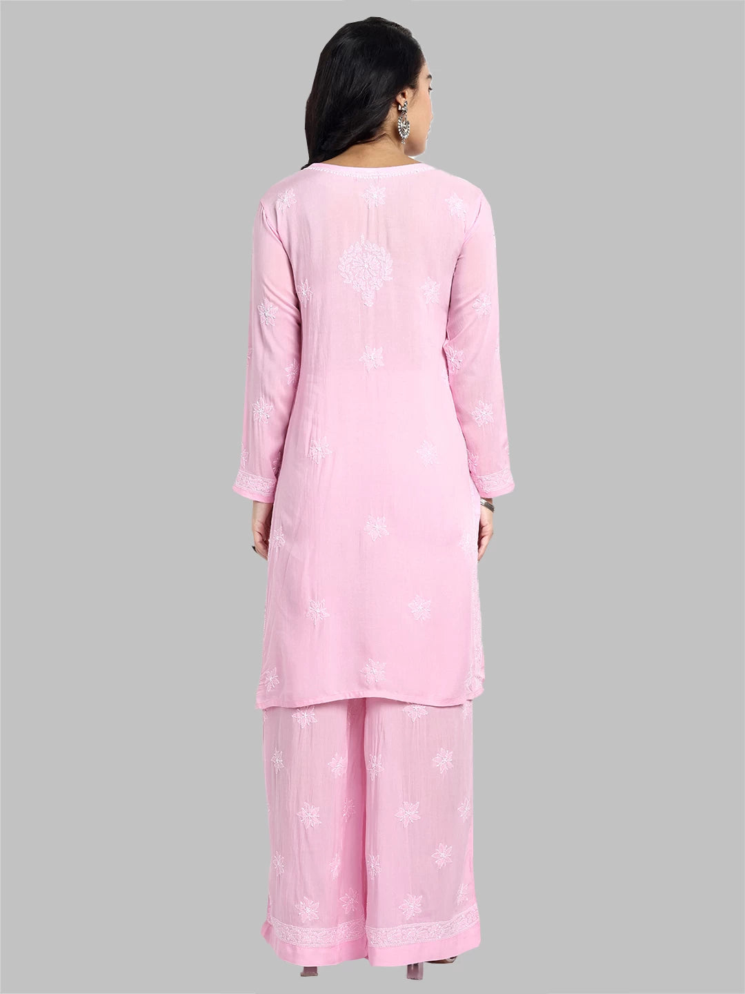 Ada Hand Embroidered Blush Pink Modal Lucknowi Chikankari Co-Ord Set A811230