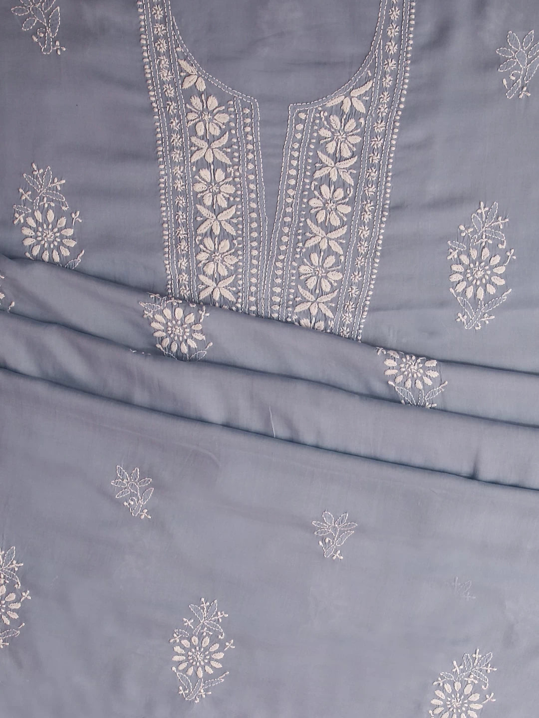 Ada Hand Embroidered Blue Modal Lucknowi Chikankari Unstitched Kurta Piece 01A477511