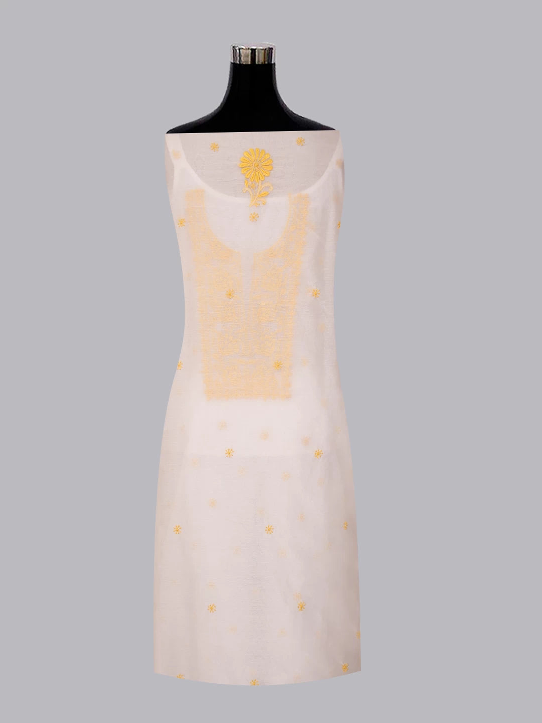 Ada Hand Embroidered Off White Super Net Lucknowi Chikankari Unstitched Kurta Dupatta Set 01A409820