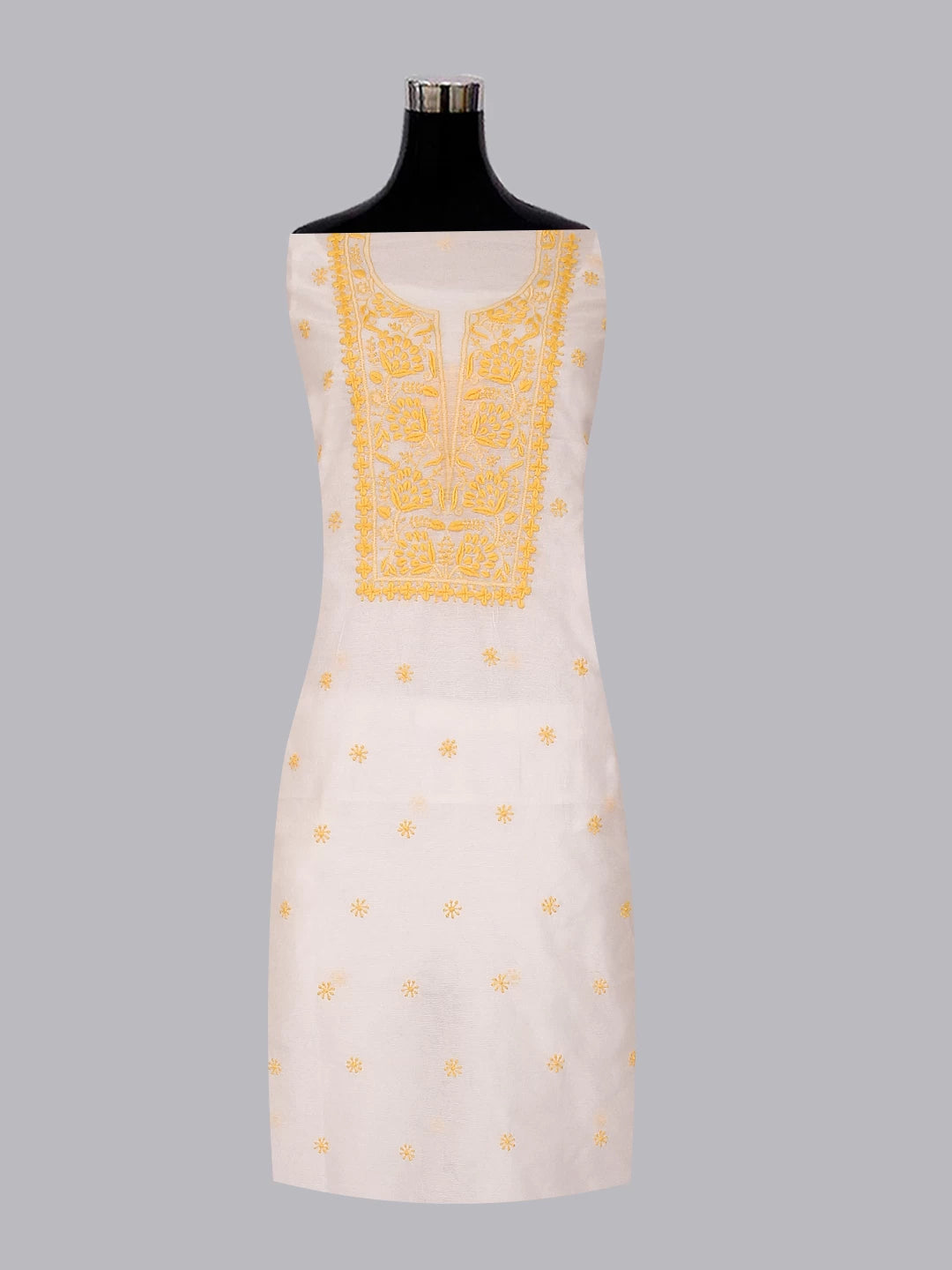 Ada Hand Embroidered Off White Super Net Lucknowi Chikankari Unstitched Kurta Dupatta Set 01A409820
