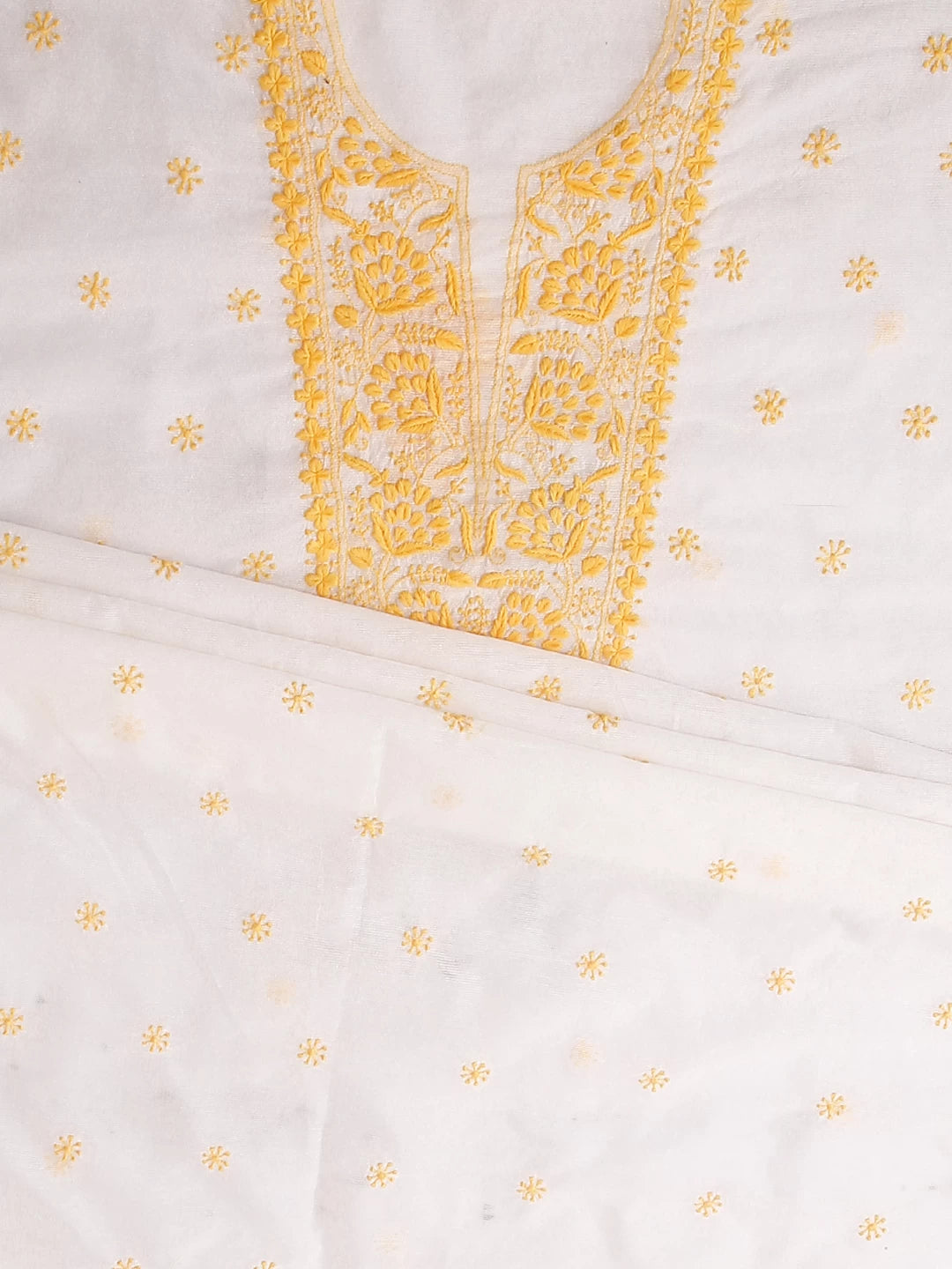 Ada Hand Embroidered Off White Super Net Lucknowi Chikankari Unstitched Kurta Dupatta Set 01A409820