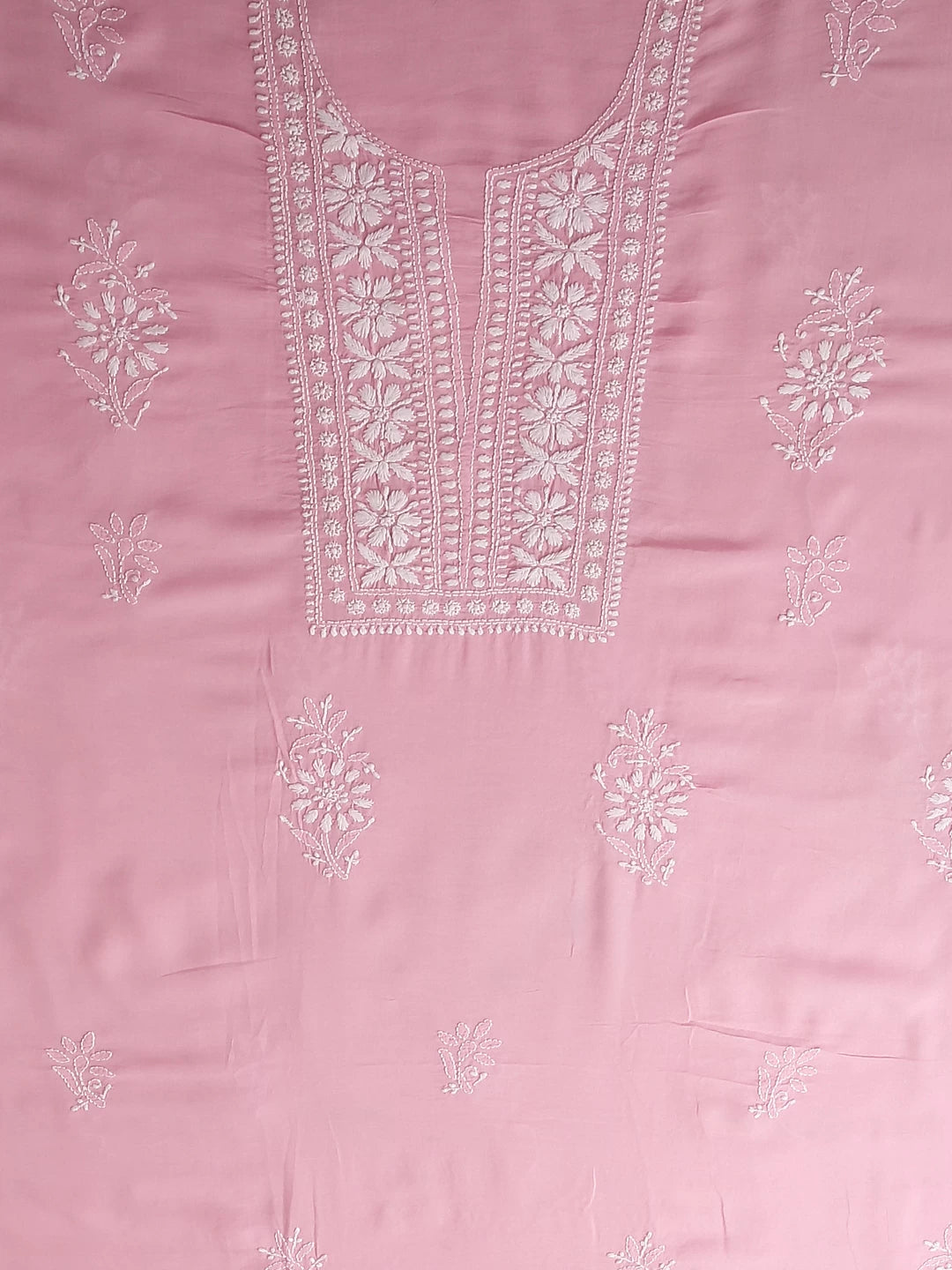 Ada Hand Embroidered Baby Pink Modal Lucknowi Chikankari Unstitched Kurta Piece 01A477549