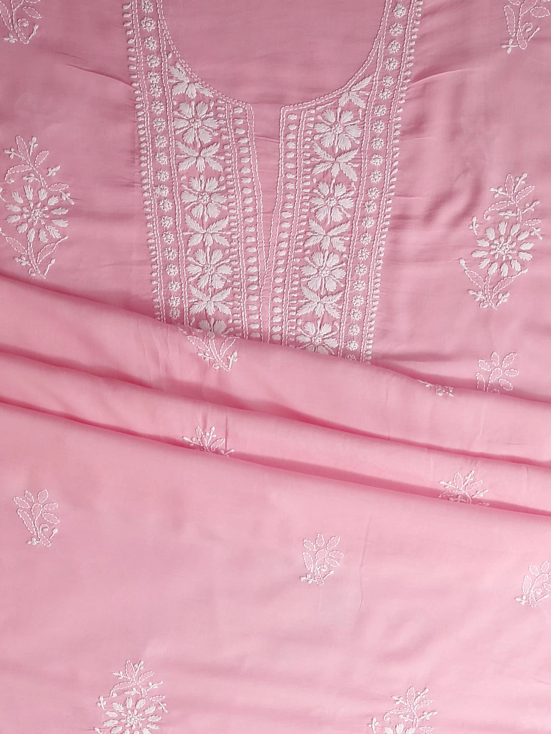 Ada Hand Embroidered Baby Pink Modal Lucknowi Chikankari Unstitched Kurta Piece 01A477549