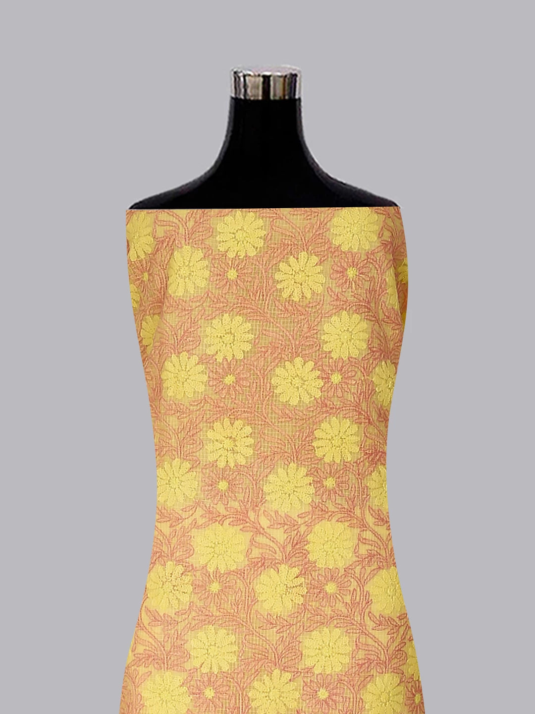 Ada Hand Embroidered Yellow Kota Cotton Lucknowi Chikankari Unstitched Kurta Dupatta Set 01A411593