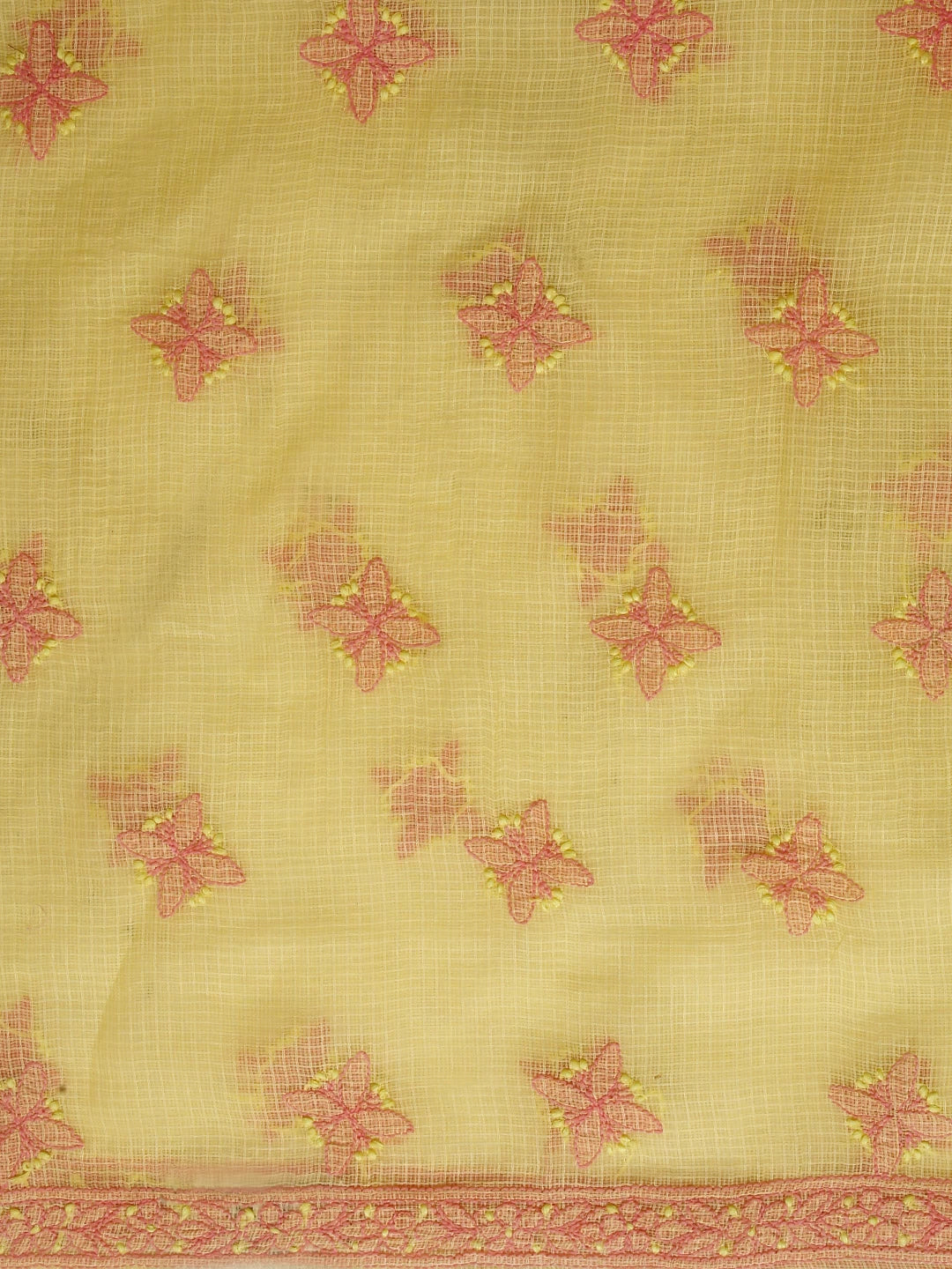 Ada Hand Embroidered Yellow Kota Cotton Lucknowi Chikankari Unstitched Kurta Dupatta Set 01A411593