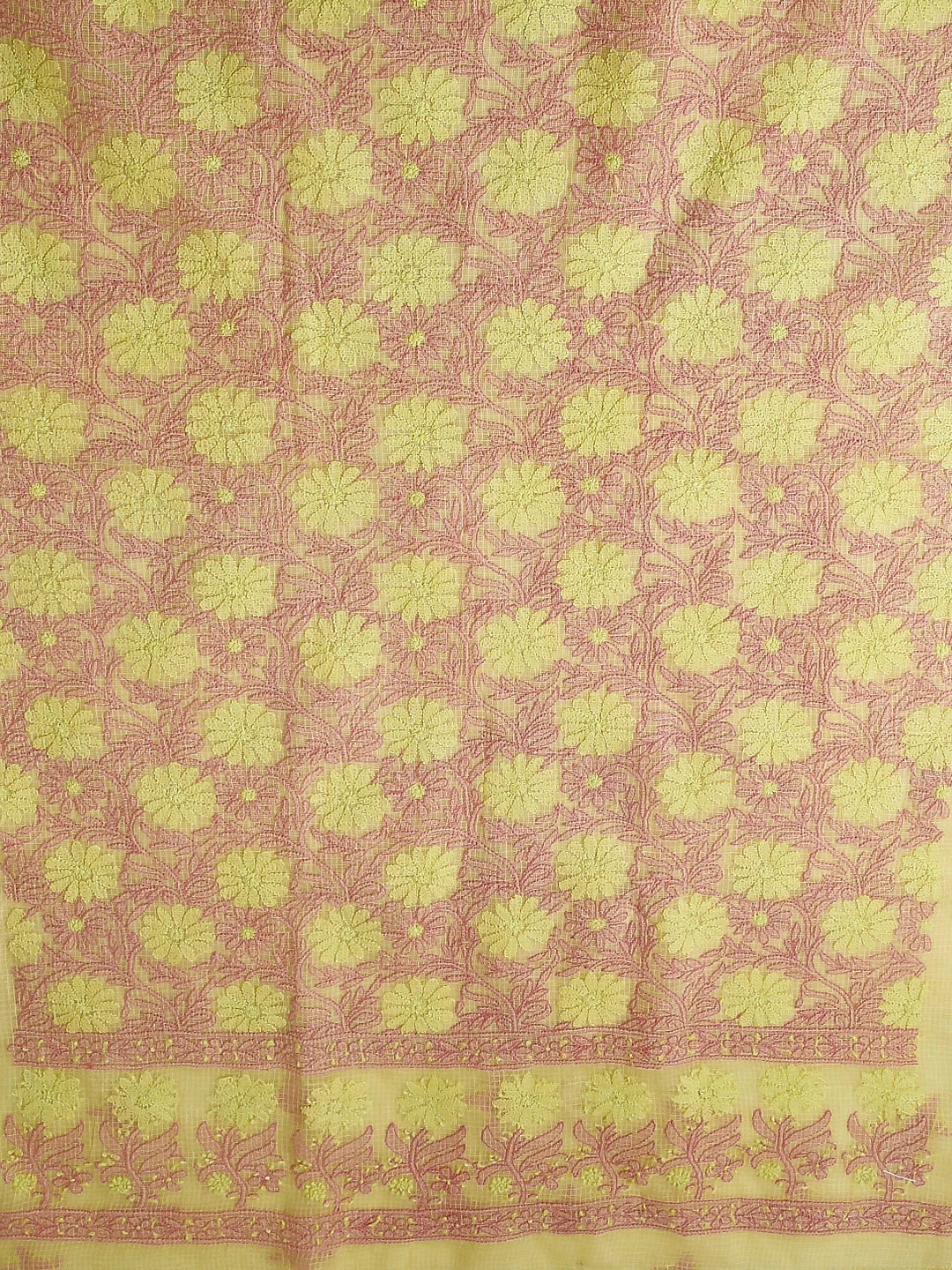 Ada Hand Embroidered Yellow Kota Cotton Lucknowi Chikankari Unstitched Kurta Dupatta Set 01A411593