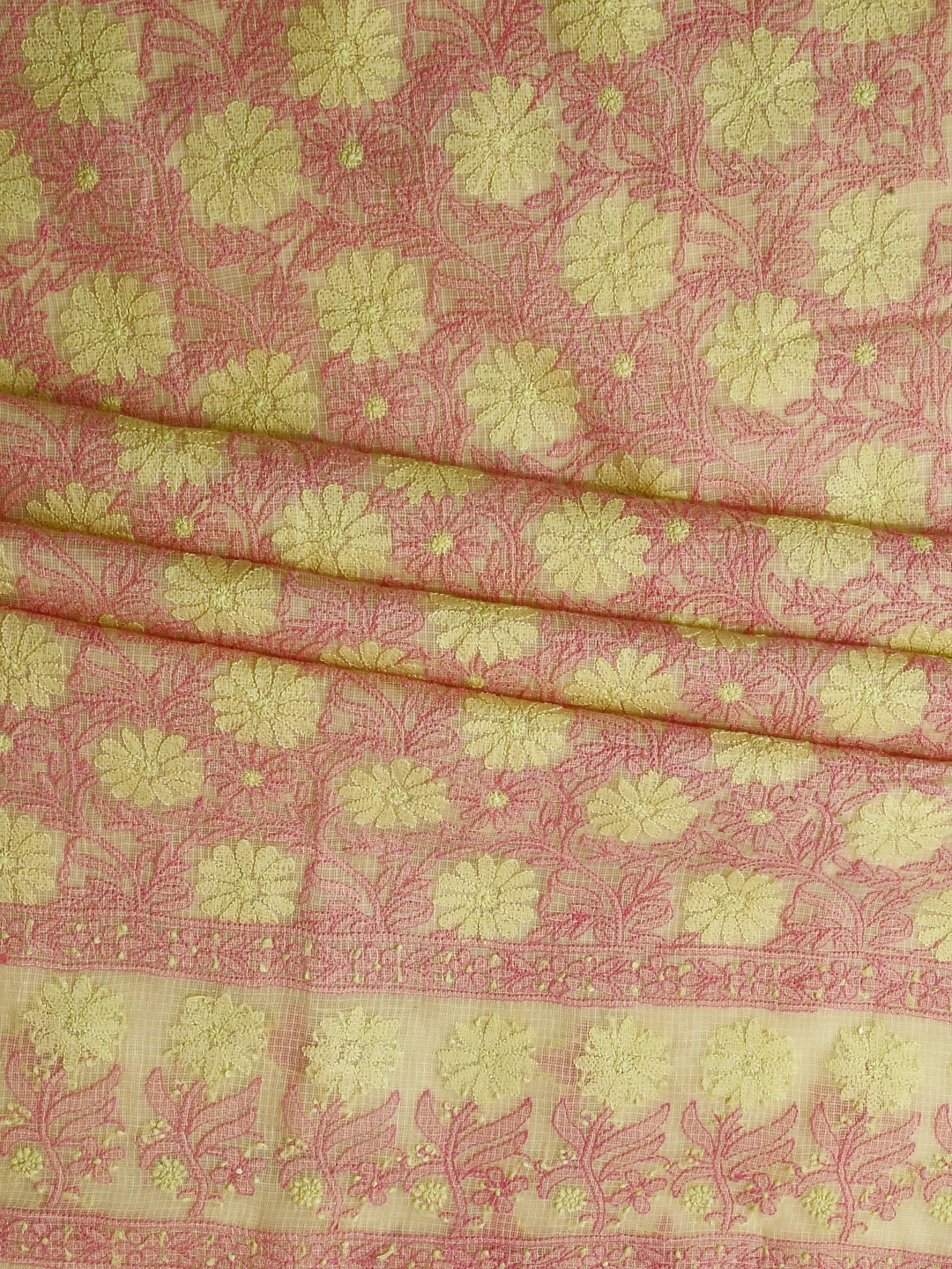 Ada Hand Embroidered Yellow Kota Cotton Lucknowi Chikankari Unstitched Kurta Dupatta Set 01A411593