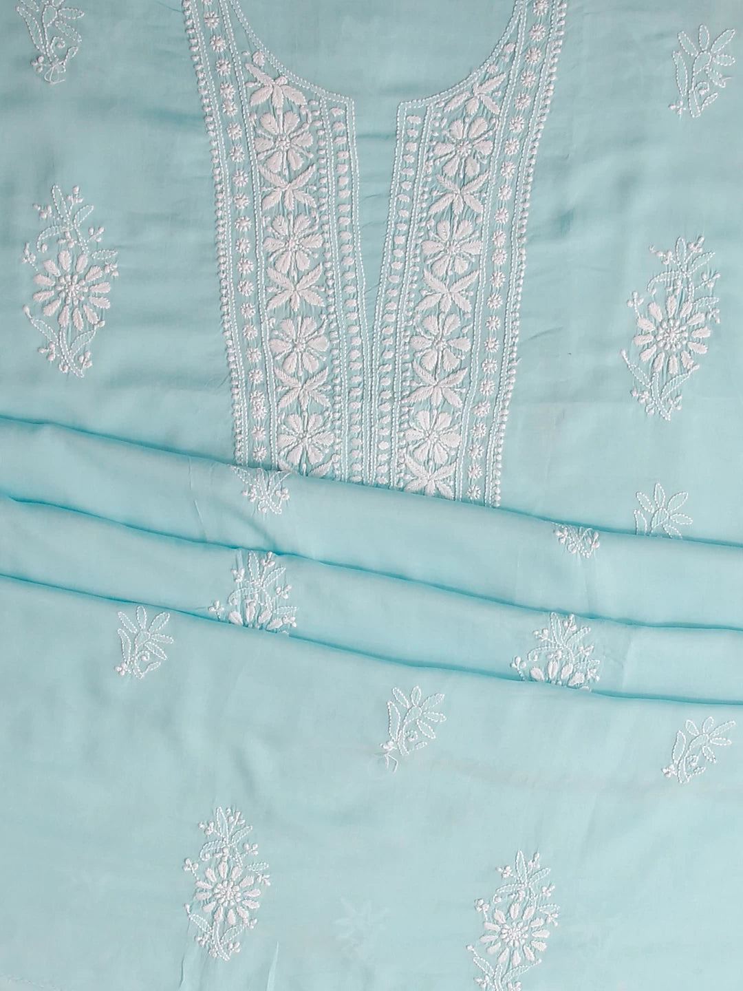 Ada Hand Embroidered Blue Modal Lucknowi Chikankari Unstitched Kurta Piece 01A477541