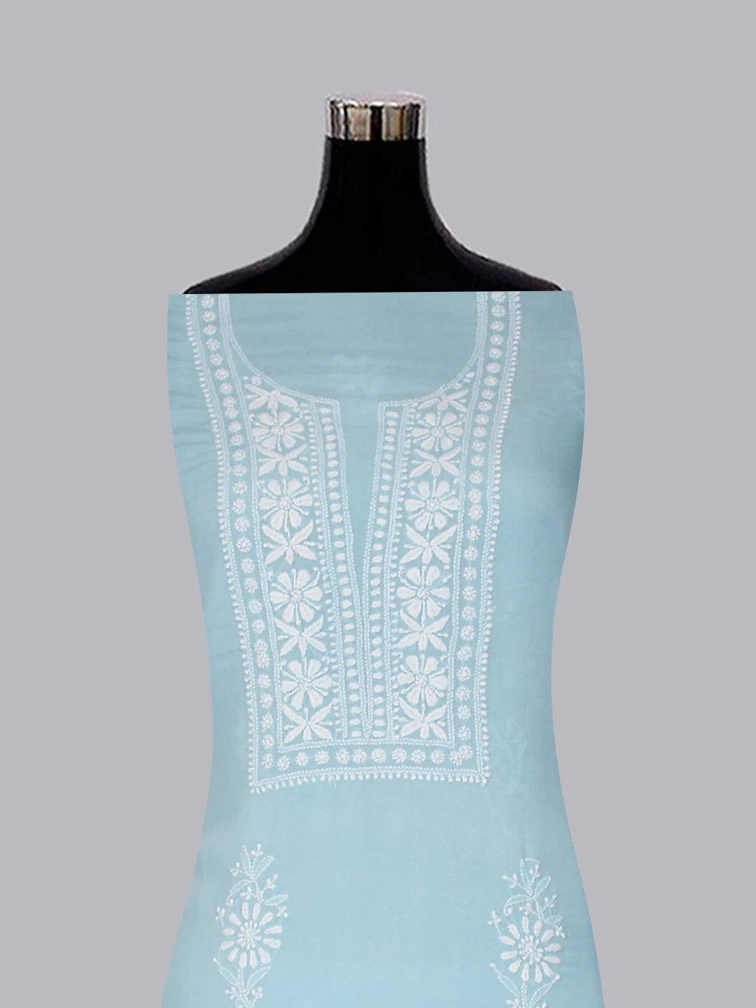 Ada Hand Embroidered Blue Modal Lucknowi Chikankari Unstitched Kurta Piece 01A477541