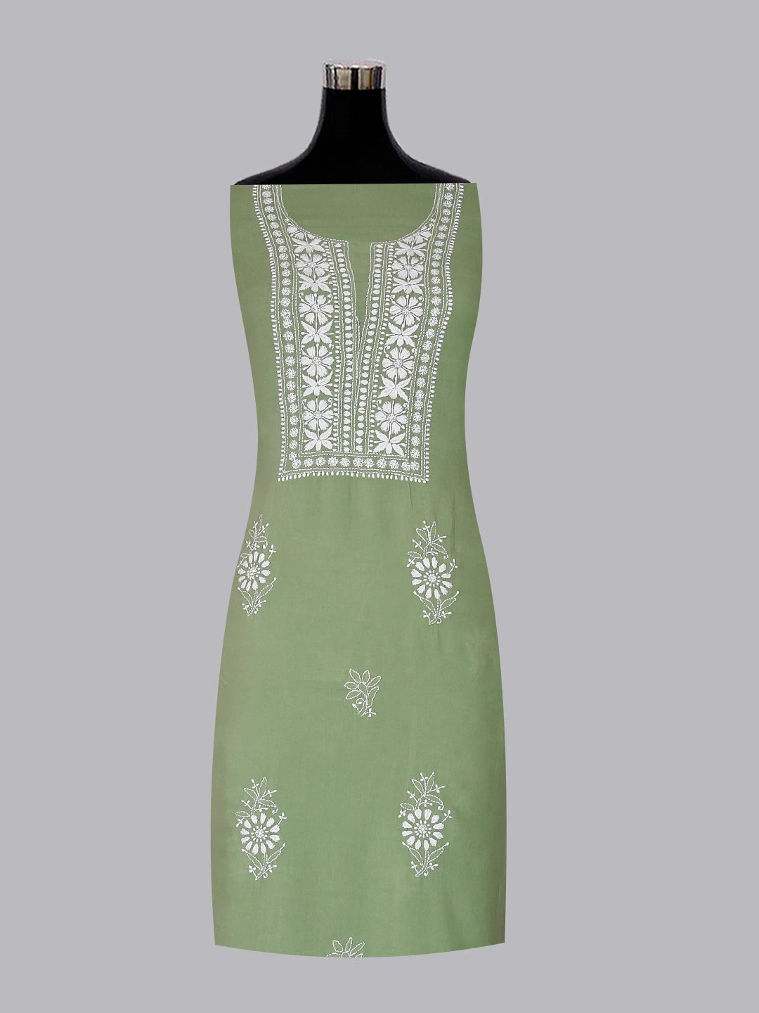 Ada Hand Embroidered Sage Green Modal Lucknowi Chikankari Unstitched Kurta Piece 01A477499