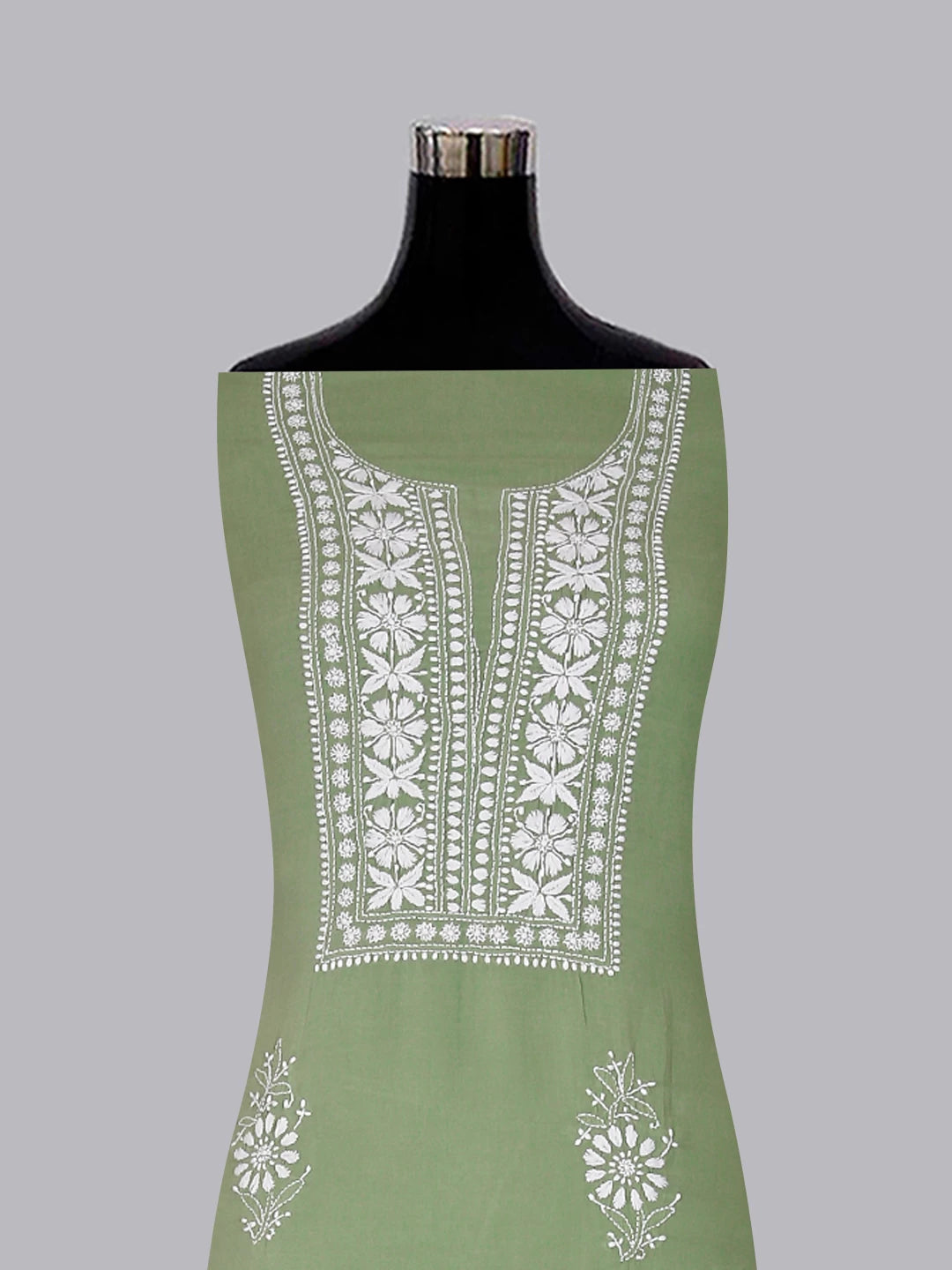 Ada Hand Embroidered Sage Green Modal Lucknowi Chikankari Unstitched Kurta Piece 01A477499