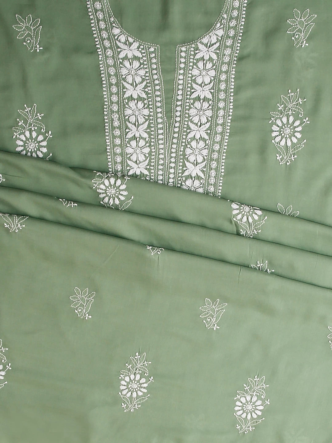 Ada Hand Embroidered Sage Green Modal Lucknowi Chikankari Unstitched Kurta Piece 01A477499