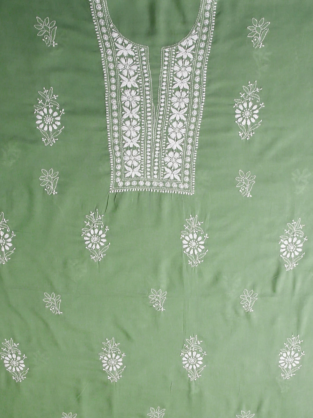 Ada Hand Embroidered Sage Green Modal Lucknowi Chikankari Unstitched Kurta Piece 01A477499