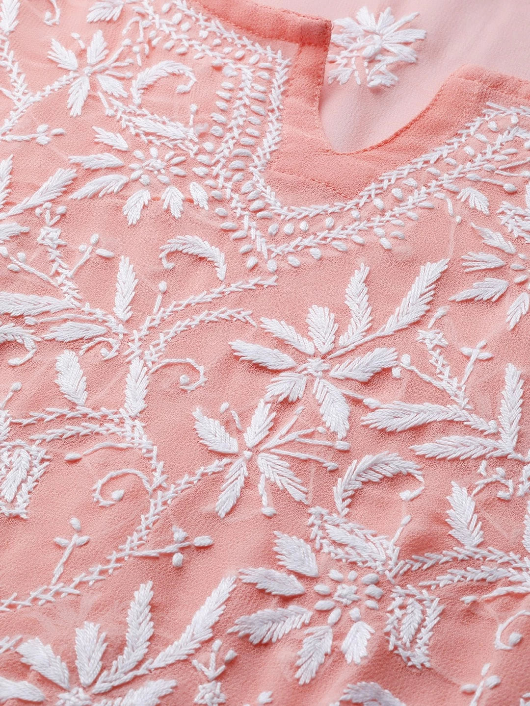 Ada Hand Embroidered Peach Georgette Lucknowi Chikankari Straight Kurta With Slip A90328