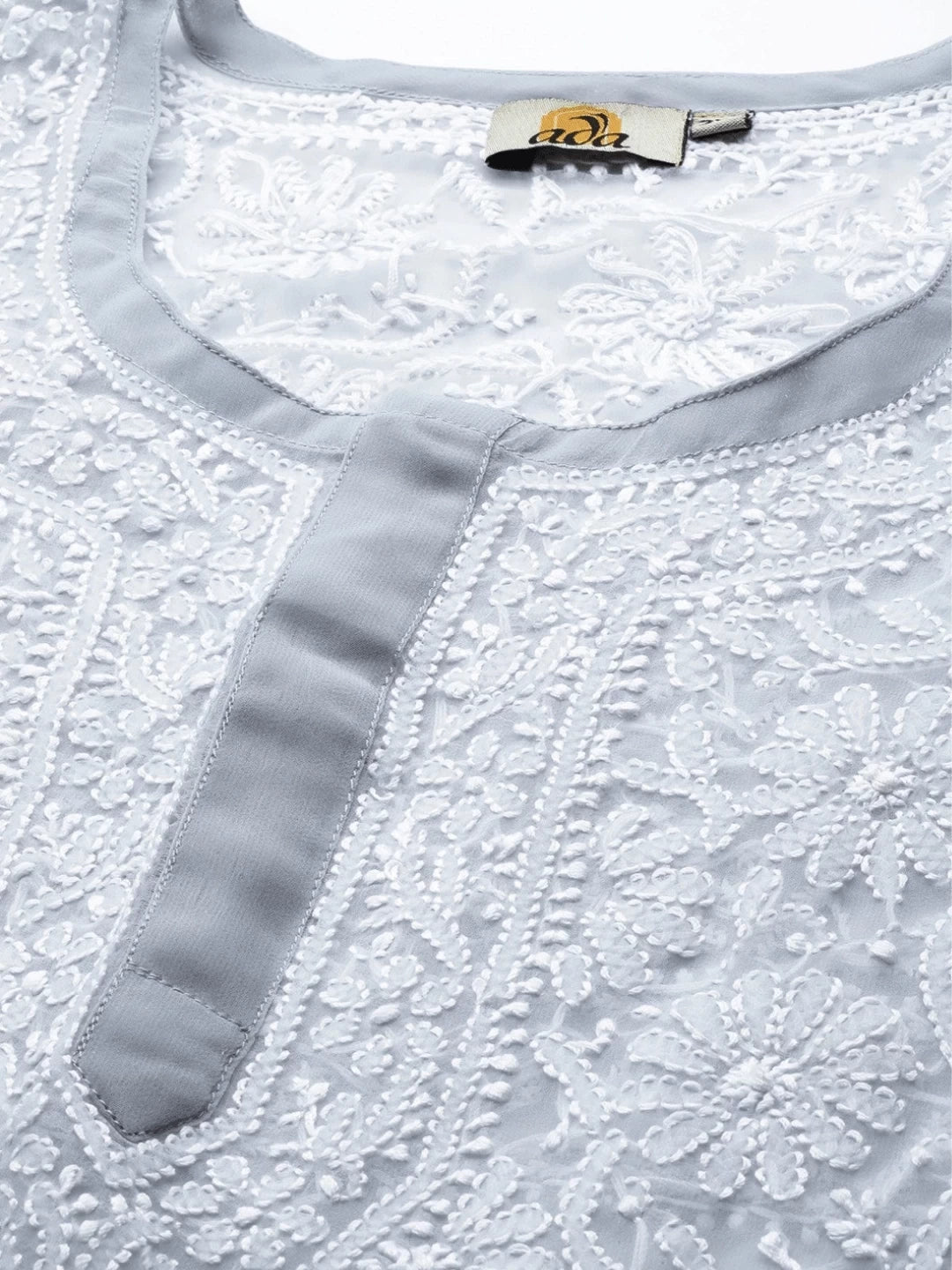 Ada Hand Embroidered Grey Georgette Lucknowi Chikankari Straight Kurta with Slip A159413