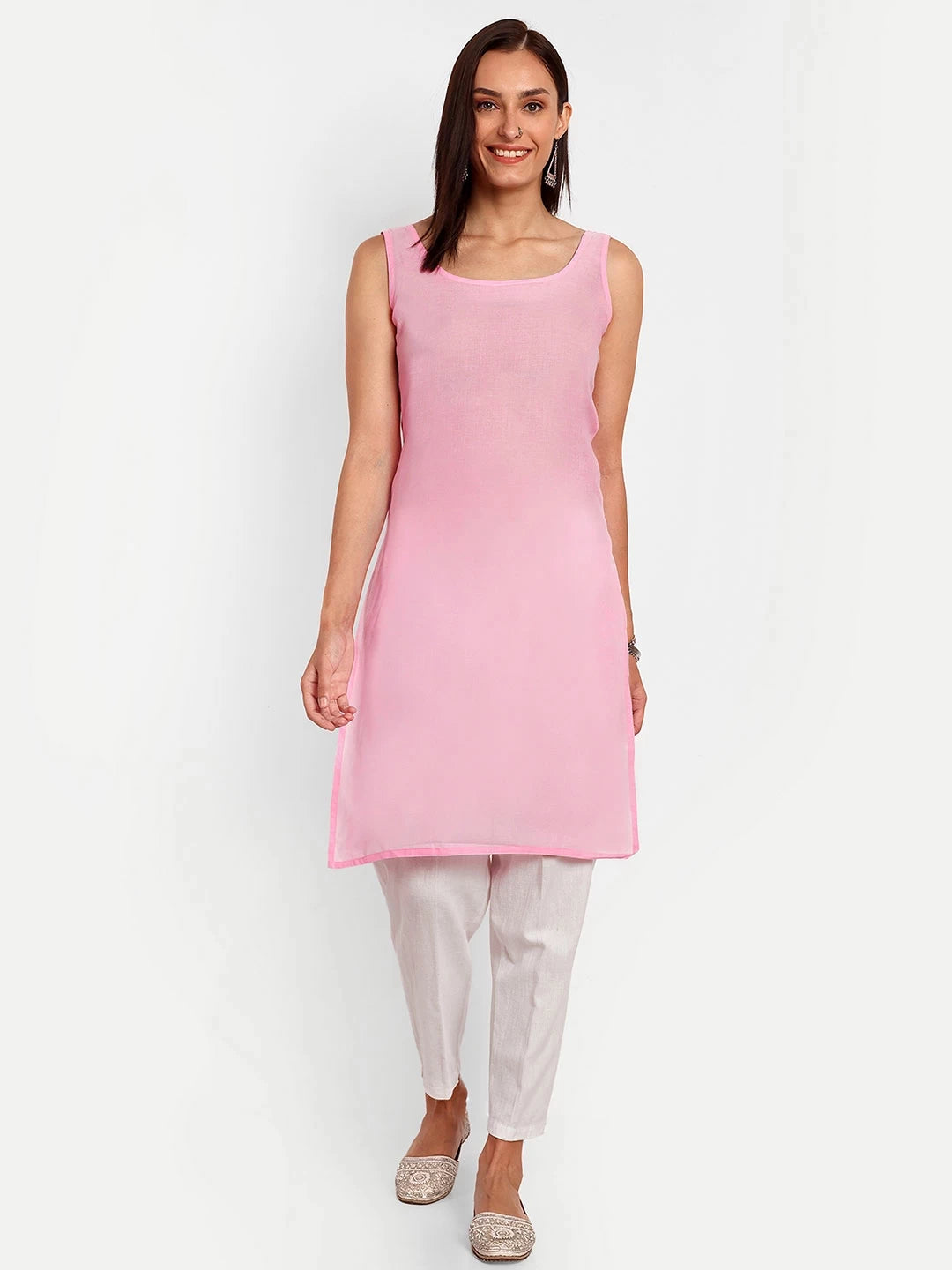 Ada Hand Embroidered Pink Georgette Lucknowi Chikankari Straight Kurta With Slip A116795