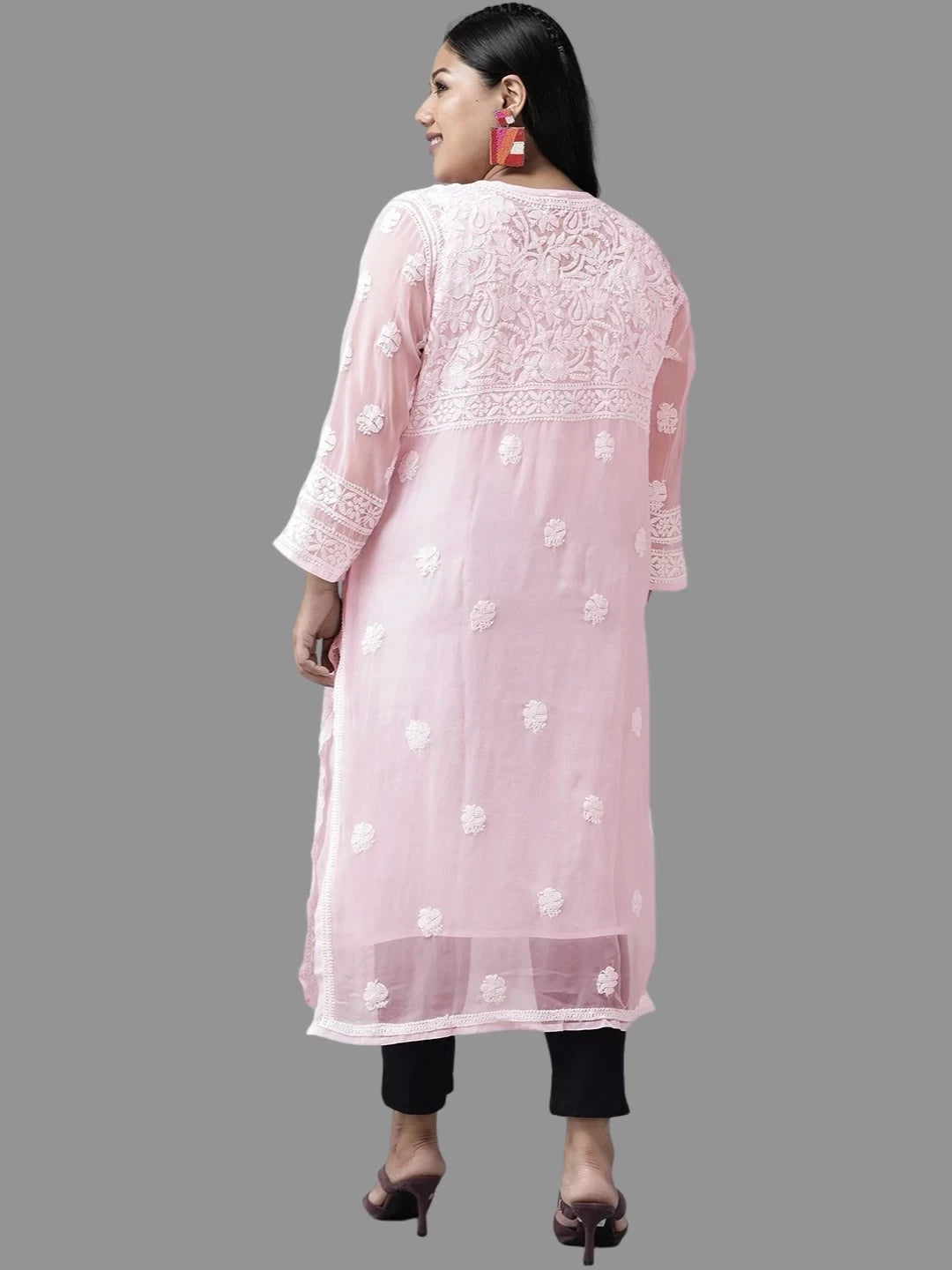 Ada Hand Embroidered Pink Georgette Lucknowi Chikankari Straight Kurta With Slip A116795